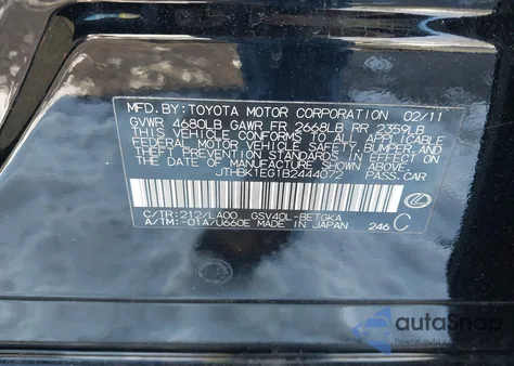 2011 Lexus Es 350 from USA, damaged, VIN JTHBK1EG1B2444072
